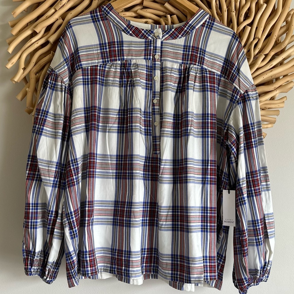 Plaid Button-Up Blouse